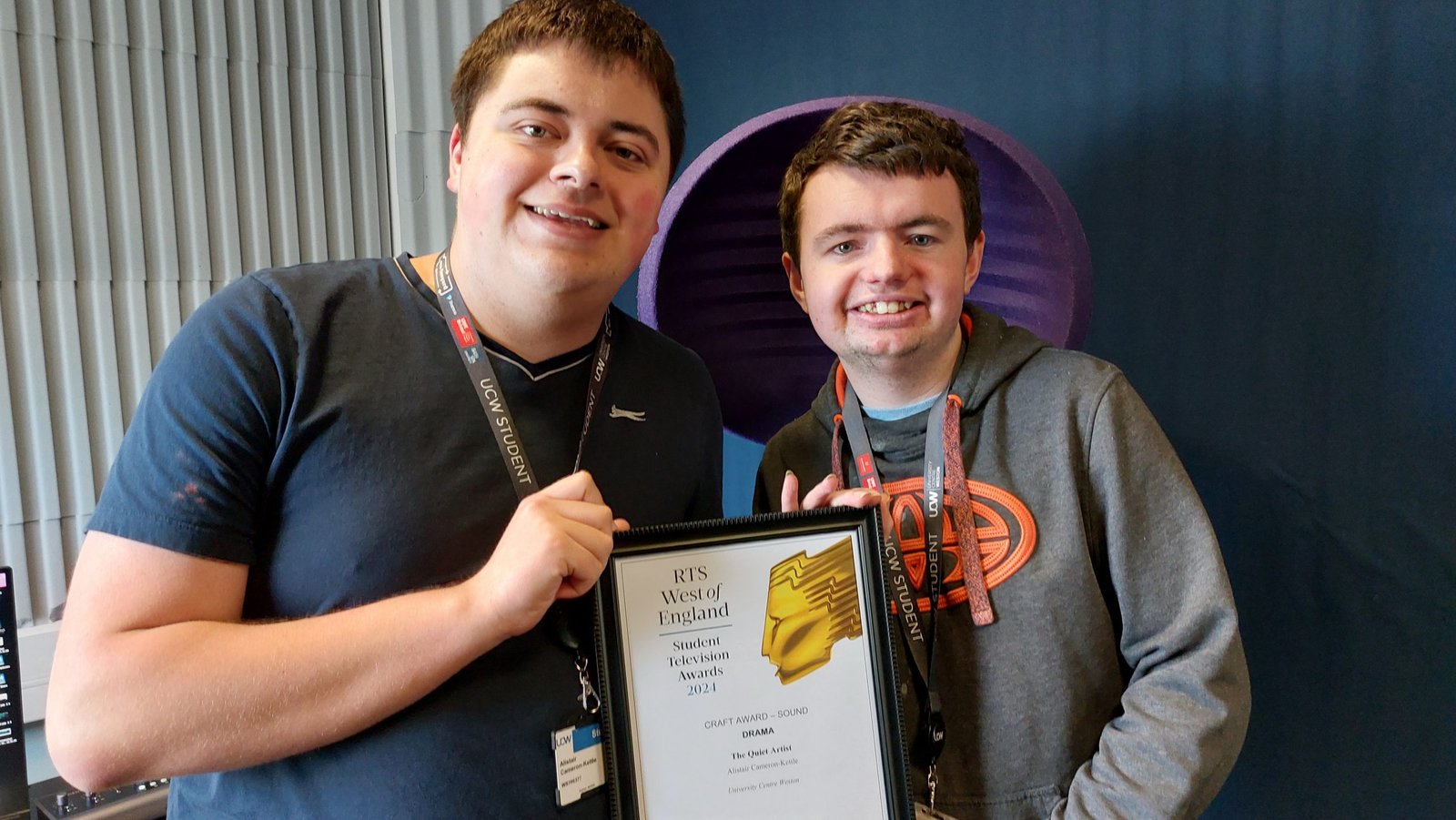 Alistair Cameron-Kettle & Jake Britton with the RTS Award Certificate